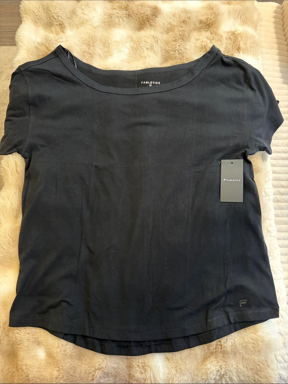 Fabletics, black size medium women’s off the shoulder T-shirt, new with tags